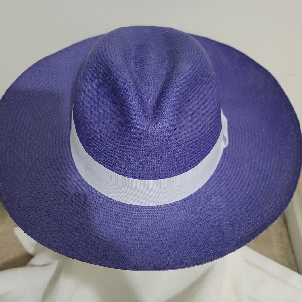 Unisex Classic Blue with white hatband Panama Flex fit Hat Handmade